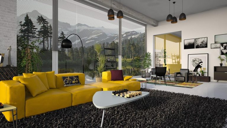 Zwart vloerkleed in een modern interieur met lichte meubels en accenten voor stijl en klasse